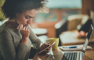 person looking up their banking activity