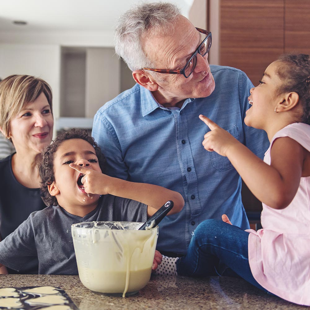 family cooking in the kitchen together